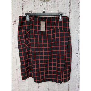 J.Jill Skirt Women’s M Black Red Plaid Flat Front Side Pocket Casual Sz M Medium